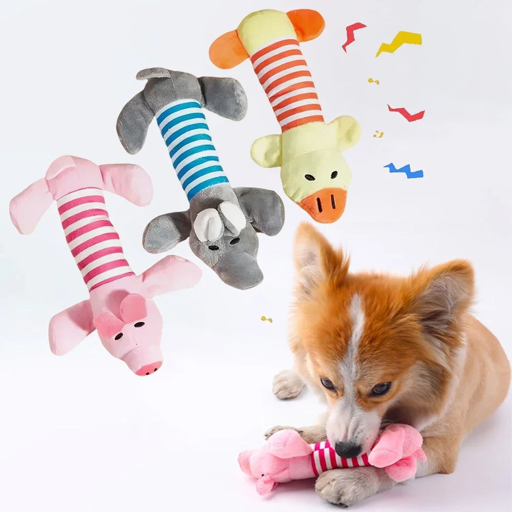 Pet Dogs, Cats, Plush Cartoon Embroidery, Bite Resistant and Stress Relieving, Ducks, Pigs, Elephants, Cute Vocalizations Toys